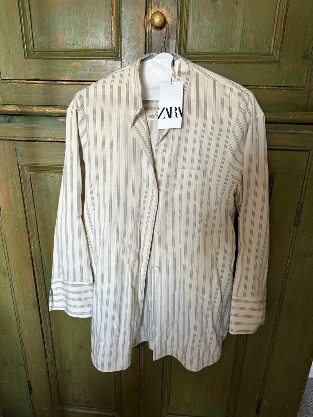 ZARA Cream Shirt with Thin Black Stripes